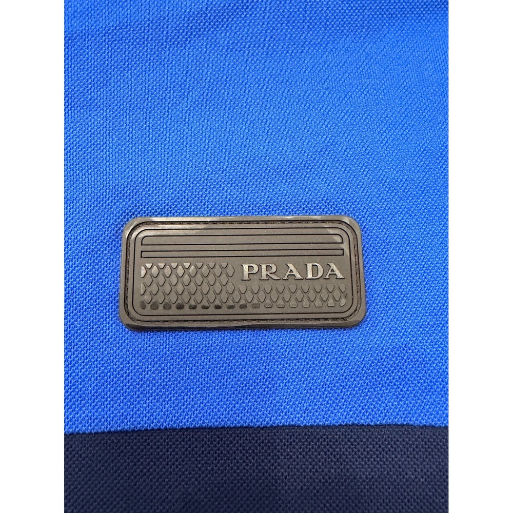 Prada Mens Blue Colorblock Pique Polo Shirt Rubber Logo Patch Made in Romania - Picture 3 of 10